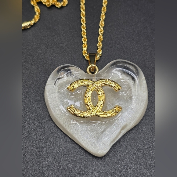 Chanel Heart Pendant Necklace – Resin Heart + Gold Filled Over S925 Chain - Picture 3 of 4